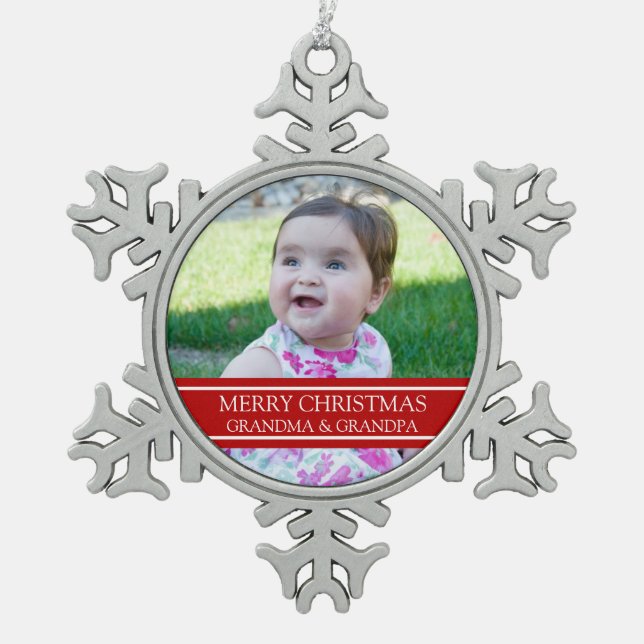 Custom Foto Großeltern Weihnachtsschmuck Schneeflocken Zinn-Ornament (Vorderseite)