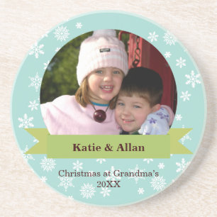 Custom Foto Grün Banner Schneeflocken Weihnachten Untersetzer