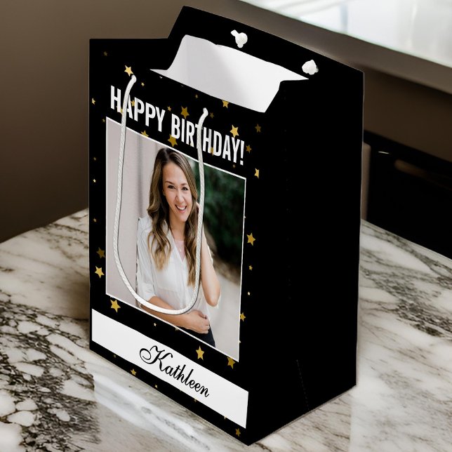 Custom Foto Happy Birthday Geschenktasche für Frau Mittlere Geschenktüte (happy birthday gift bag, personalized gift bag, custom photo gift bag, birthday gift wrap)
