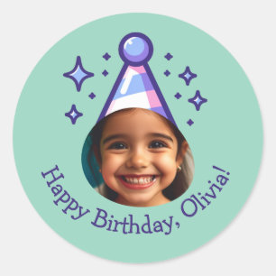 Custom Foto Happy Birthday Party Hat Favoriten Runder Aufkleber