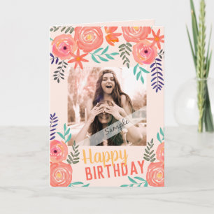 Custom Foto "Happy Birthday" Pink Coral Rose Karte