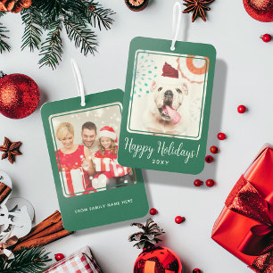 Custom Foto Happy Holidays Green Two Side Geschenk Autolufterfrischer