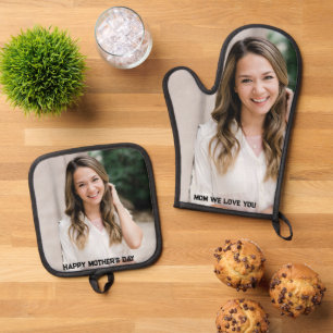 Custom Foto Happy Mother Day Ofenhandschuh & Topflappen-Set