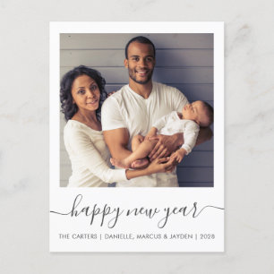 Custom Foto Happy New Year Gray Script Feiertagspostkarte