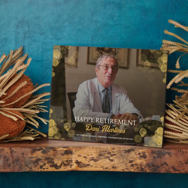 Custom Foto Happy Retirement Gold Confetti Fotoplatte (Seite)