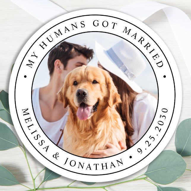 Custom Foto Haustier Hund nur verheiratet Hochzeit Runder Aufkleber (Von Creator hochgeladen)