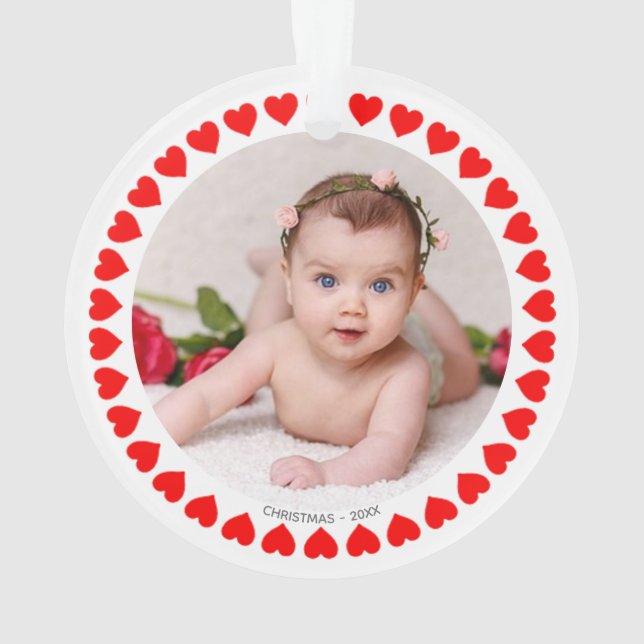 Custom Foto & Hearts Weihnachtsdekoration Ornament (Rückseite)
