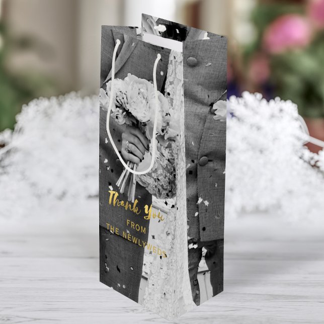 Custom Foto Hochzeit Danke Weinbeutel Tasche Geschenktüte Für Weinflaschen (Add your photo and name and fill with wine (the best gift of all))