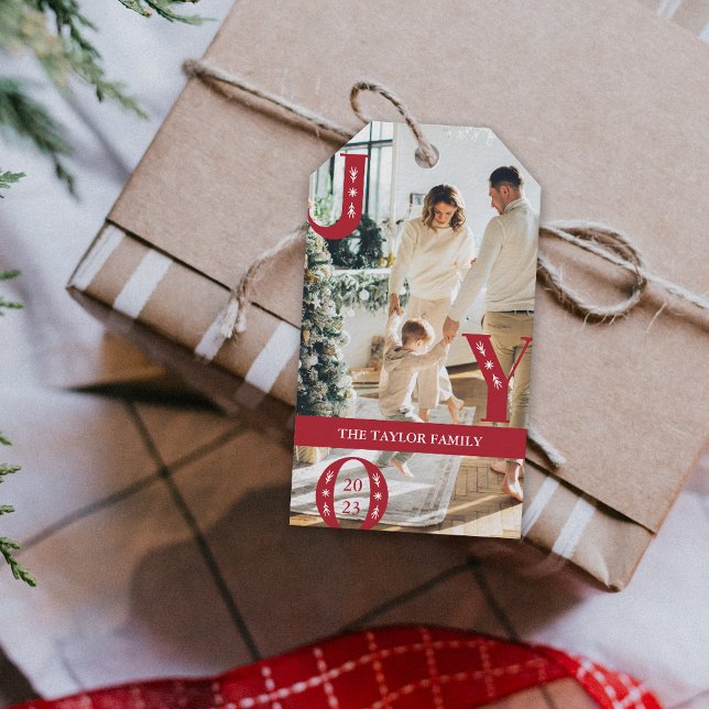 Custom Foto Holiday JOY Weihnachtsgeschenk Geschenkanhänger (custom Photo Holiday JOY Christmas Gift Gift Tags)