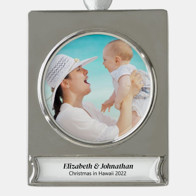 Custom Foto Holiday Silvertone Ornament Keepake (Vorderseite)