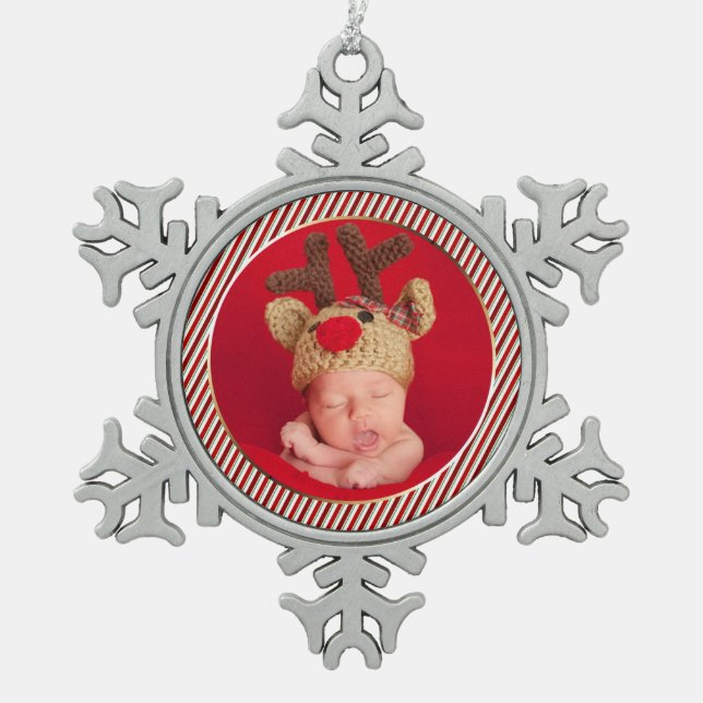 Custom Foto Holiday Weihnachtsschmuck Schneeflocken Zinn-Ornament (Vorderseite)