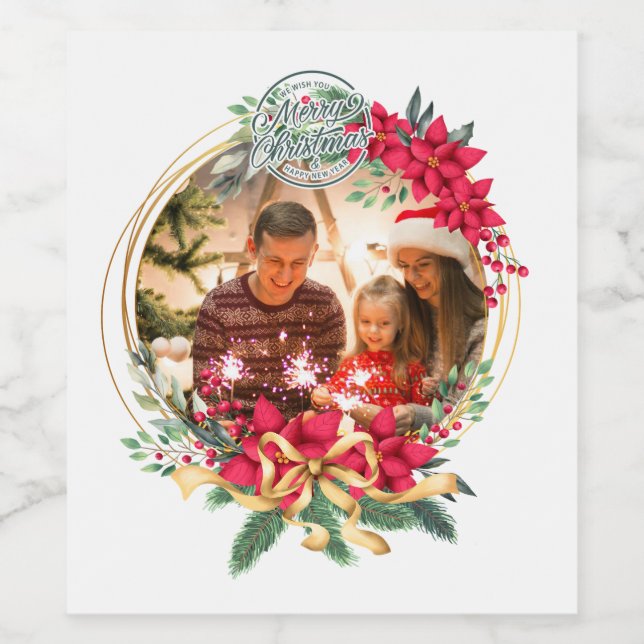 Custom Foto Holiday Weihnachtsweinetiketten Weinetikett (Einzelnes Label)