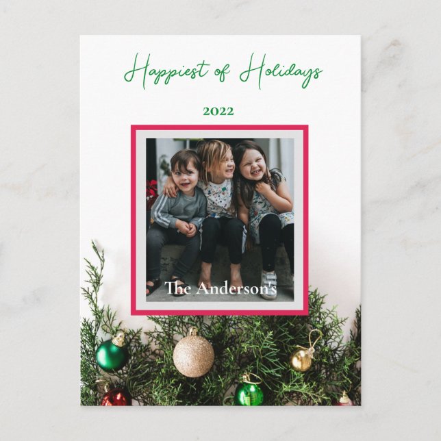 Custom Foto Holidays Ornaments Pine Postkarte (Vorderseite)