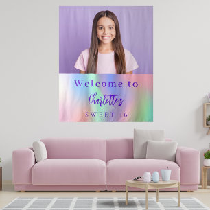 Custom Foto holografische Sweet 16 Party willkomme Wandteppich