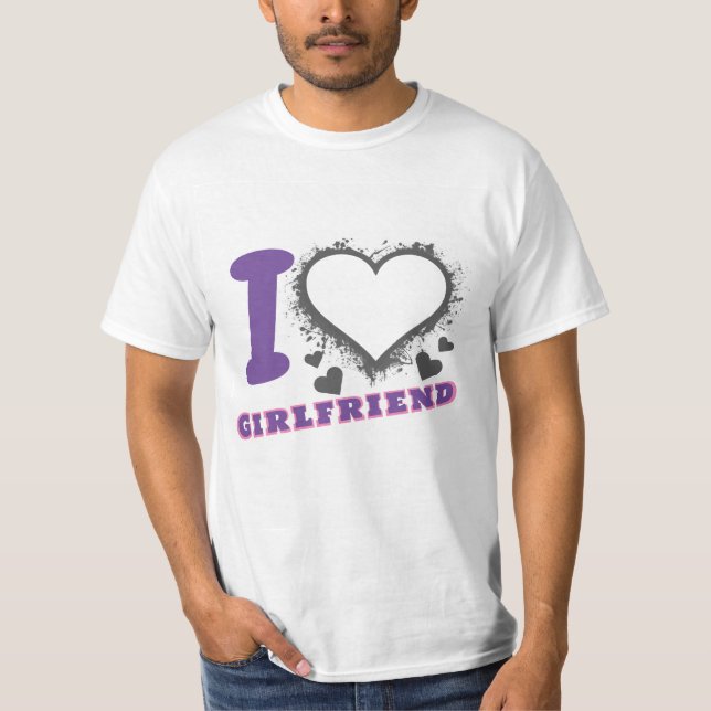Custom Foto I Liebe My Girlfriend I heart GF grau T-Shirt (Vorderseite)
