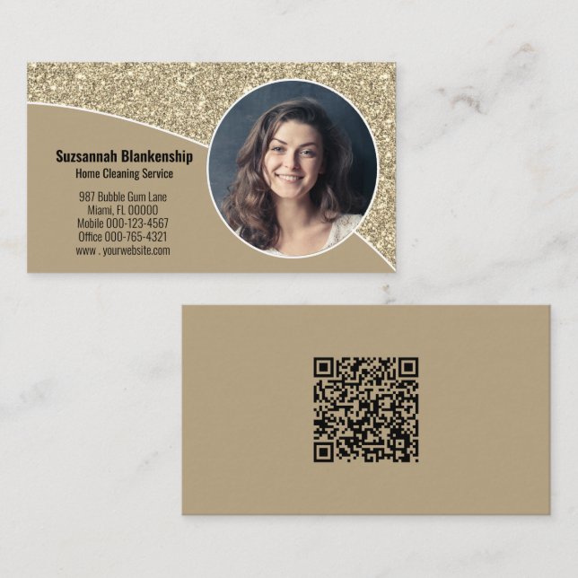 Custom Foto Imitate Gold Glitzer QR Code Professio Visitenkarte (Vorne/Hinten)