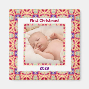 Custom Foto Jolly Happy Baby's First Christmas Magnet