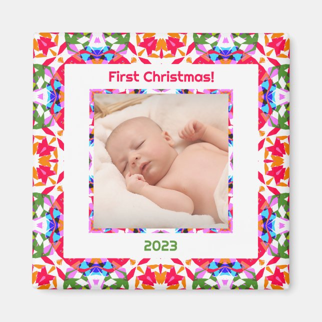 Custom Foto Jolly Happy Baby's First Christmas Magnet (Vorne)