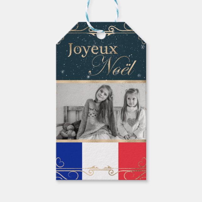 Custom Foto Joyeux Noël Französisch Flag Weihnacht Geschenkanhänger (Vorderseite)