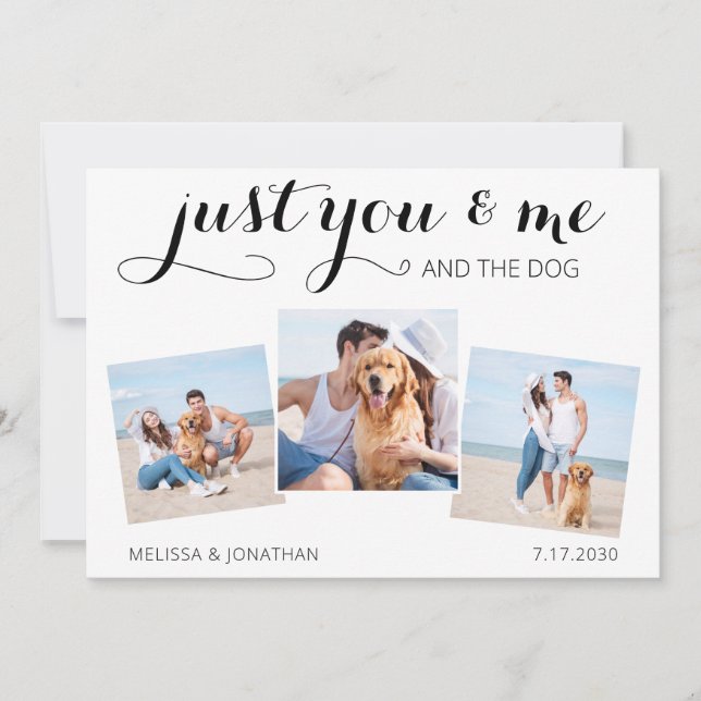 Custom Foto Just Married Hund Hochzeit Ankündigung (Vorderseite)