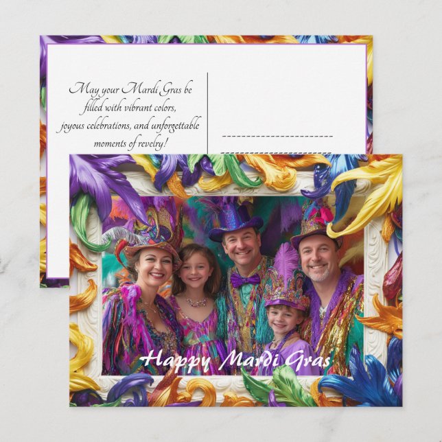 Custom Foto 💚 💛 Karneval Elegante Postkarte (Vorne/Hinten)