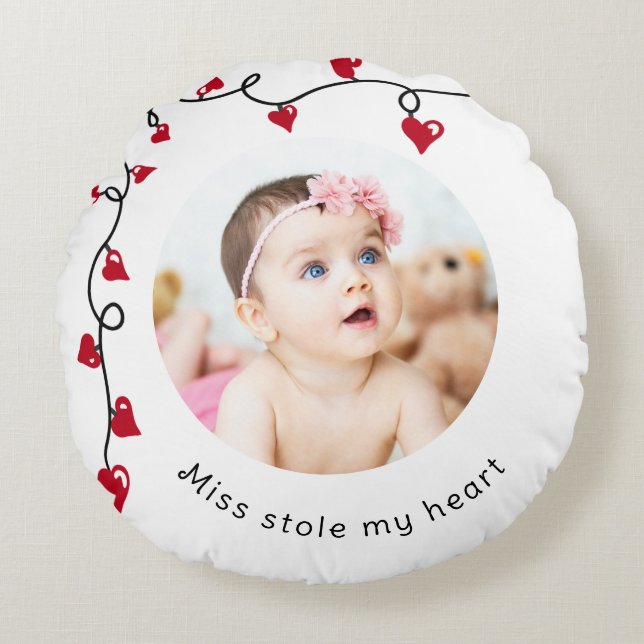 Custom Foto Keepake Baby Miss Stole Mein Herz Rundes Kissen (Vorderseite)