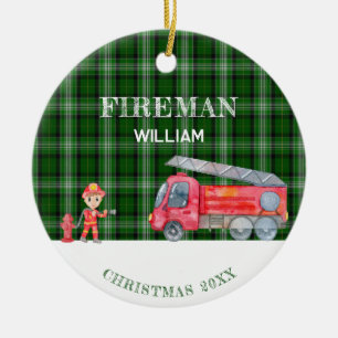 Custom Foto Keepake Fireman Weihnachts-Feuerwagen Keramik Ornament