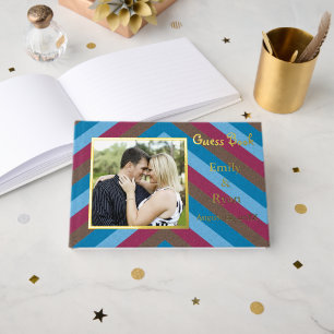 Custom Foto Let's Flamingle Gold Foil Striping Wed Gästebuch