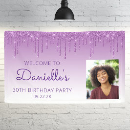 Custom Foto Lila Glitzer Tropfen 30. Geburtstag Banner