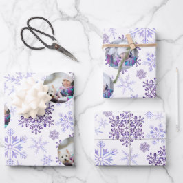 Custom Foto Lila Snowflakes Set 3 Geschenkpapier Set