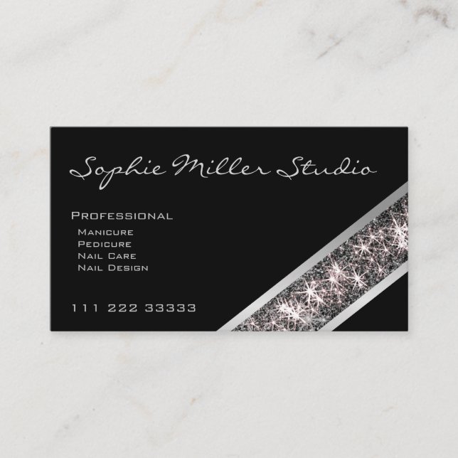 Custom Foto Logo Black Silver Glitzer Consultant Visitenkarte (Vorderseite)