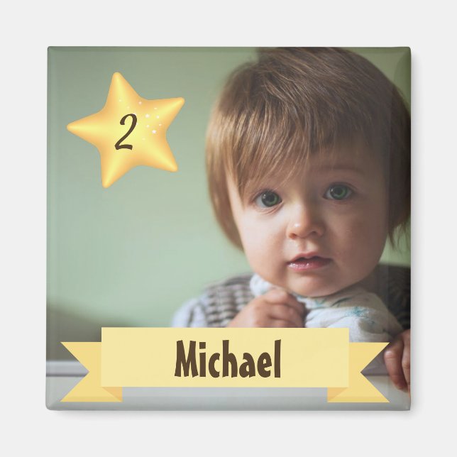 Custom Foto Magnet with Child's Name and Age (Vorne)