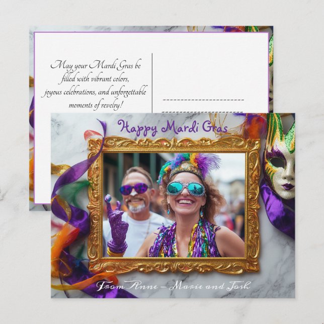 Custom Foto Mardi Gras Chaos Frame Postkarte (Vorne/Hinten)