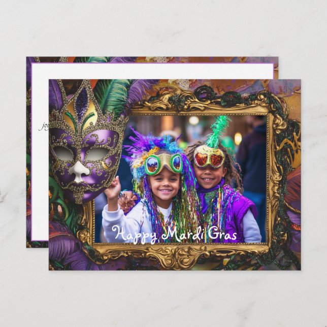 Custom Foto Mardi Party Delight Postkarte (Vorne/Hinten)
