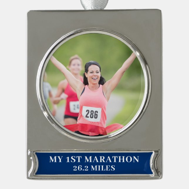 Custom Foto Mein erster 26.2 Marathon Banner-Ornament Silber (Vorderseite)