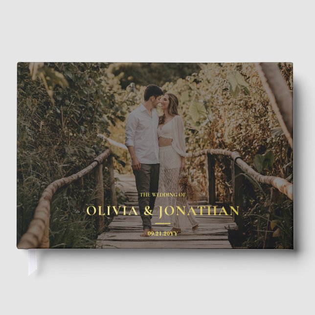 Custom Foto Minimal Black Foil Gold Hochzeit Gästebuch (Vorderseite)