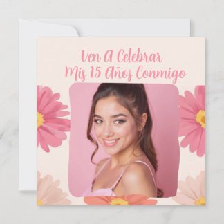 Custom Foto Mis Quince Flores Quinceañera Rosa Einladung