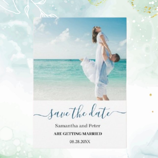 Custom Foto Moden Beach Save the Date (Announce your special day with a custom photo modern beach save the date card.  )