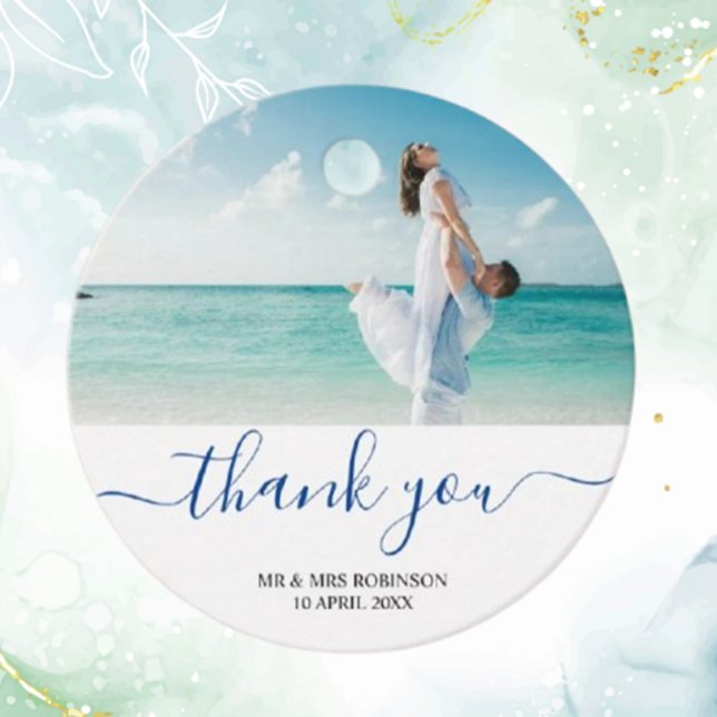 Custom Foto Modern Beach Wedding danke Ihnen Thema Geschenkanhänger (Show gratitude with custom photo modern beach wedding thank you favor tags. Personalize each tag to )