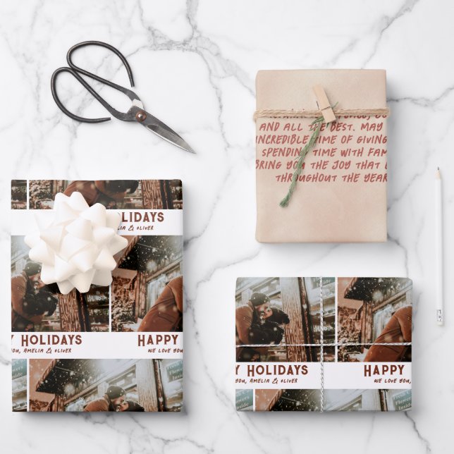 Custom Foto Modern Typografy Message Christmas Geschenkpapier Set (Vorderseite)