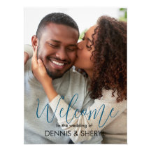 Custom Foto Modern Wedding Sign Blue