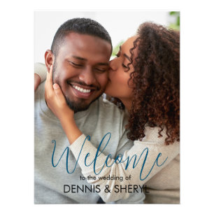 Custom Foto Modern Wedding Sign Blue