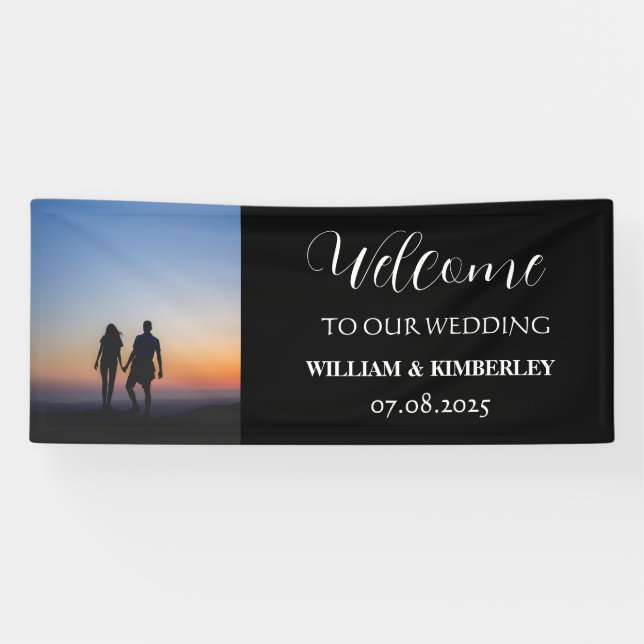 Custom Foto Moderne Elegante Hochzeit Banner (Horizontal)