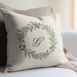 Custom Foto Monogram Pine Kranz Weihnachtsgeschenk Kissen