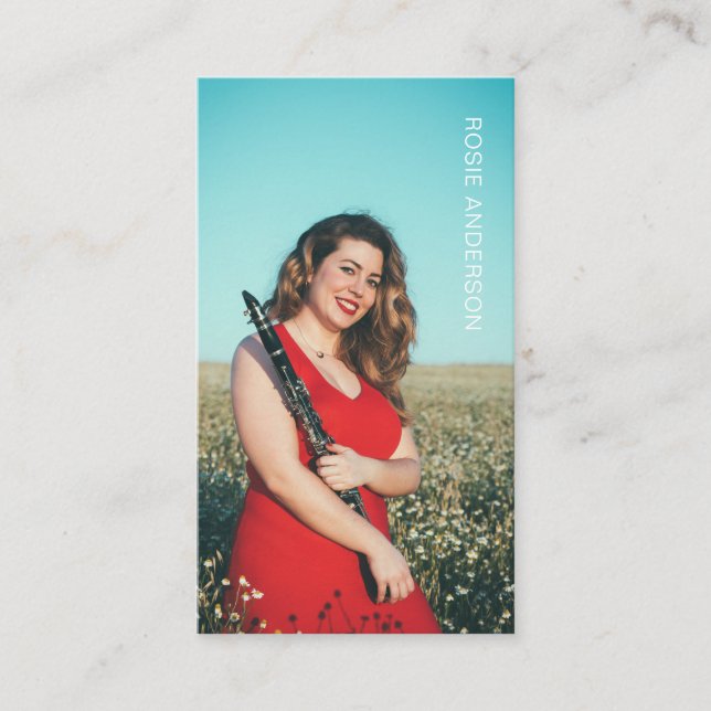 Custom Foto Musiker QR Code Navy Blue Visitenkarte (Vorderseite)