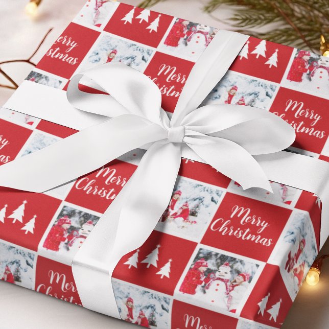 Custom Foto Muster Red White Frohe Weihnachten Geschenkpapier (Custom Photo Pattern Red White Merry Christmas Wrapping Paper
)