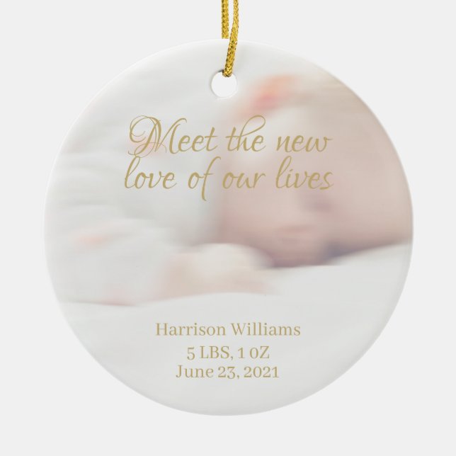 Custom Foto Name Baby Birth Ankündigung Keramik Ornament (Vorne)