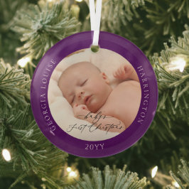 Custom Foto Name Baby's First Lila Christmas Ornament Aus Glas