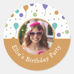 Custom Foto Name Balloon Confetti Geburtstagsparte Runder Aufkleber