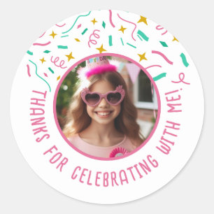 Custom Foto Name Confetti Geburtstag Vielen Dank Runder Aufkleber